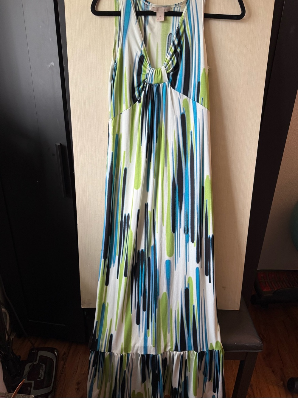 jonathan martin White Maxi Dress with Blue, Green and Black Brushstroke Print